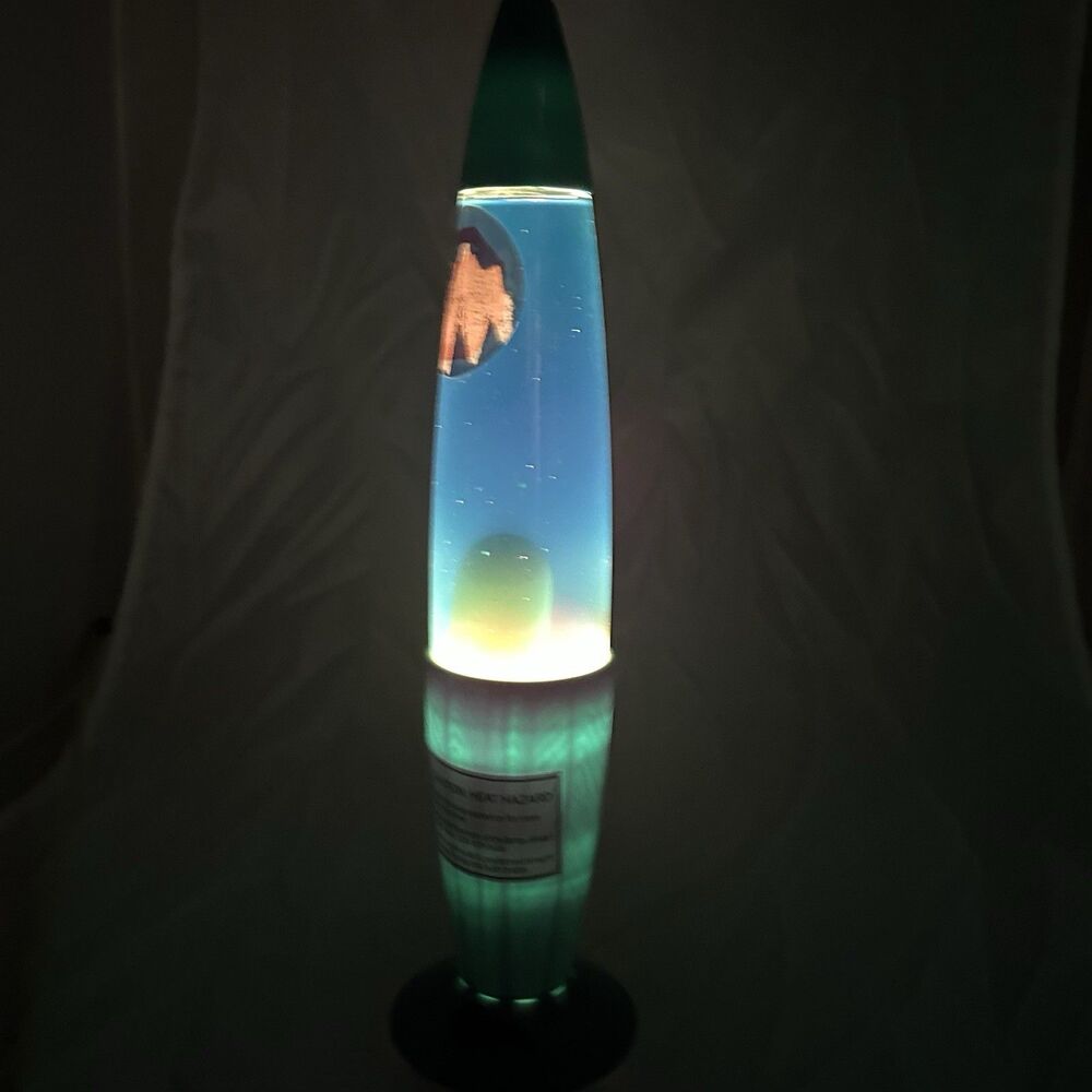 Lava Lamp Blue Liquid Green Wax w/ Green Base 25W Motion Light Tested Working